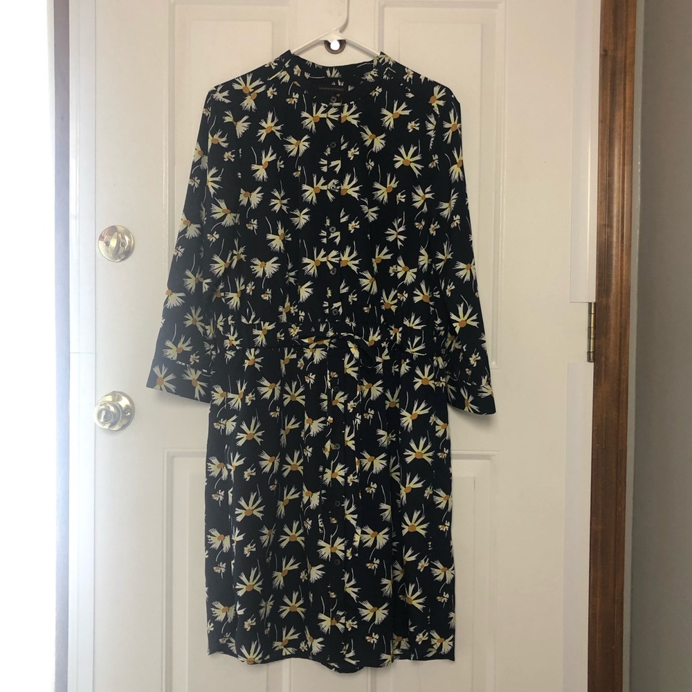 Banana Republic Navy Floral Shirt Dress with Long Sleeves and Pockets
